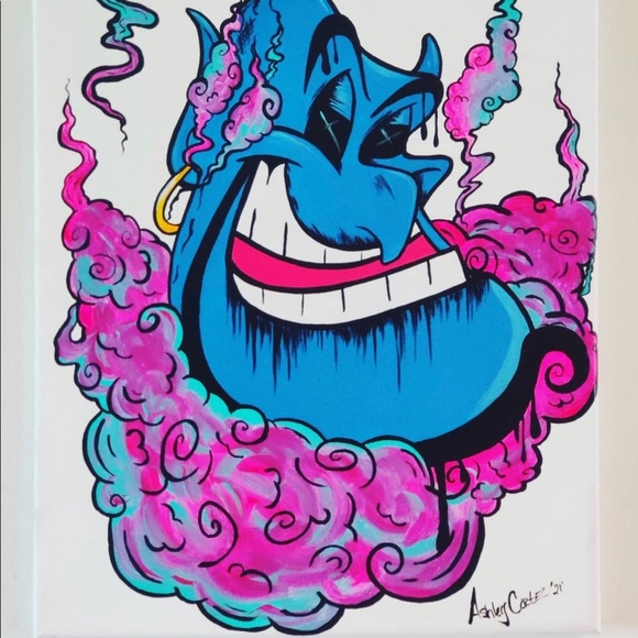 Disney Aladdin’s Genie Original Artwork Signed by Local Artist 11x14 on canvas - Picture 4 of 4